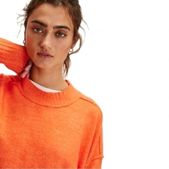NEW FREE PEOPLE PEACHES CREWNECK TUNIC ORANGE XSMALL - Picture 3 of 12